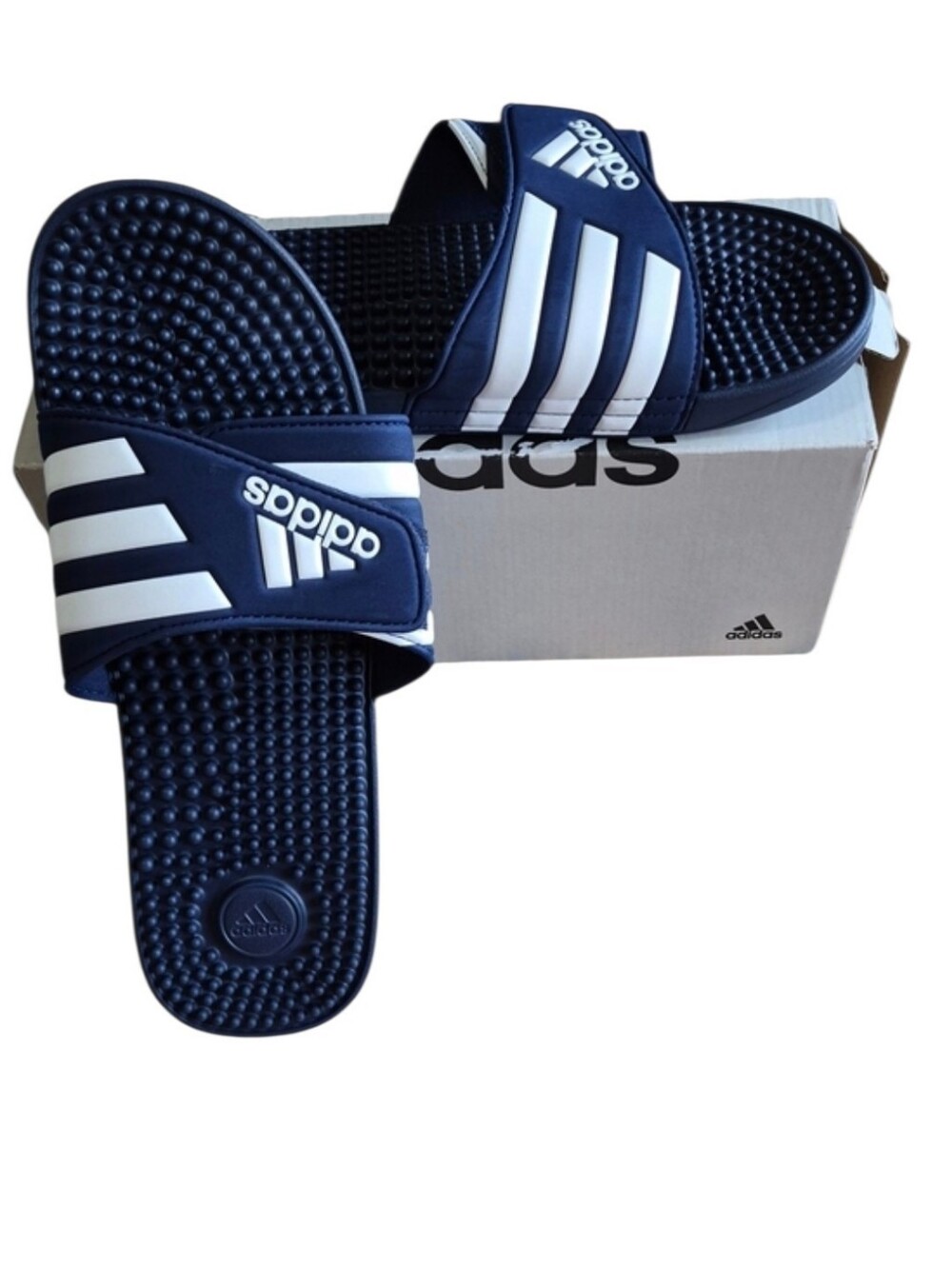 Adidas Adissage Navy White Massage Slides Sandals Size 13 Men 14 Women New